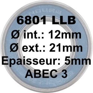 Roulement ENDURO Bearings 6801 LLB 12x21x5 ABEC 3 3 Roulement ENDURO Bearings 6801 LLB 12x21x5 ABEC 3